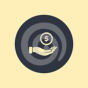 Hands Giving Receiving Money in flat icon on round background