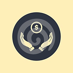 Hands Giving Receiving Money in flat icon on round background