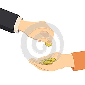 Hands giving and receiving money, vector