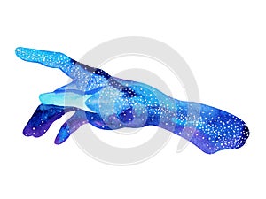 Hands of god, watercolor painting hand drawn blue design