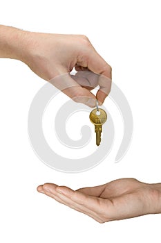 Hands and golden key