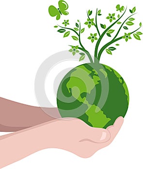 Hands with a green globe