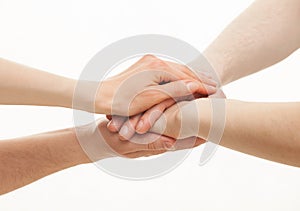 Hands group on white background