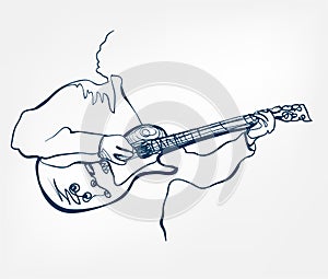 Hands guitar sketch line vector design music instrument