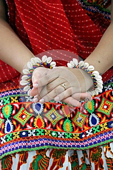 Hands of a Gujarati, Indian woman forming a gesture.