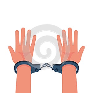 Hands in handcuffs. Human in jail. Prisoner concept. Vector illustration flat design.