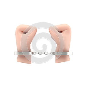 Hands in handcuffs sketch style. Human in jail. Prisoner concept. 3d illustration cartoon design. Arrest of a person.