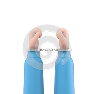 Hands in handcuffs sketch style. Human in jail. Prisoner concept. 3d illustration cartoon design. Arrest of a person.