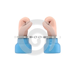 Hands in handcuffs sketch style. Human in jail. Prisoner concept. 3d illustration cartoon design. Arrest of a person