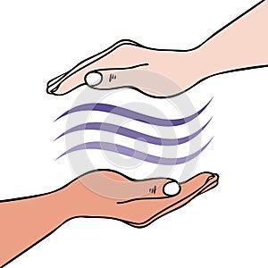 Two Hands-on healing showing hand sending univeral energy waves for emotional or