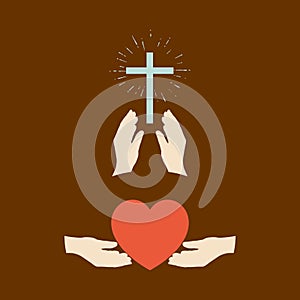 Hands and heart, hands and cross.