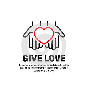 Hands with heart icon. Give love. Relationships. Vector on isolated white background. EPS 10