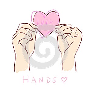 Hands with Heart Shape doodle set vector. Hand drawn illustration