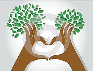 Hands heart shape with leaves , nature lovers , World Environment Day