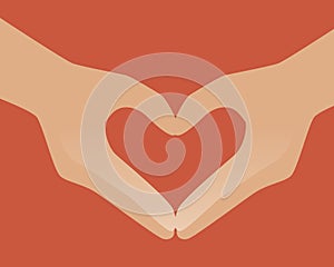 Hands heart, valentine card isolated for valentine`s day, flat vector stock illustration with hands on red background as a concep