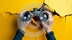 Hands Holding Binoculars. AI generated