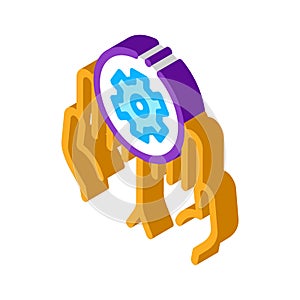 Hands Hold Gear isometric icon vector illustration