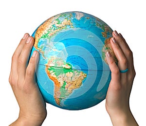 Hands hold the globe