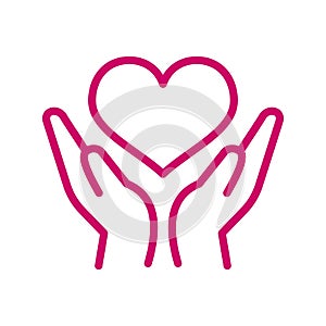 Hands Hold Heart Icon Vector. Outline Hands Hold Heart Sign