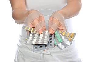 Hands hold medicine aspirin painkiller tablet pills