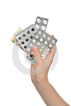 Hands hold medicine aspirin painkiller tablet pills