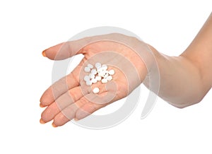 Hands hold medicine aspirin painkiller tablet pills