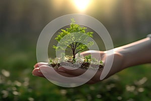 hands hold plants and soil for planting trees