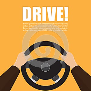 Hands hold the steering wheel of the car. Vector illustration