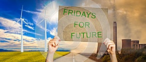 Hands hold up a poster with the inscription fridays for future