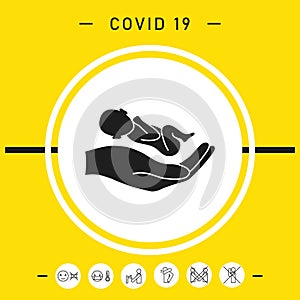 Hands holding baby, protect. Graphic elements for your design