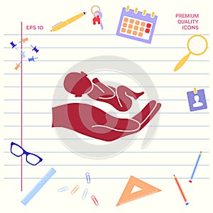 Hands holding baby, protect . Graphic elements for your design