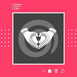 Hands holding baby - protection symbol. Heart shape made with hands. Graphic elements for your design