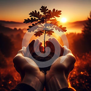 Hands holding baby tree of Growth and Development