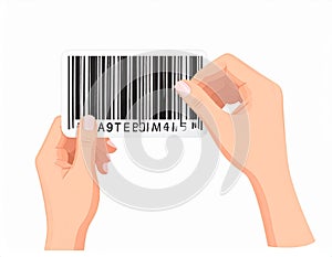 Hands Holding Barcode Label for Product Identification