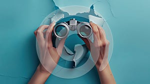 The binoculars through torn paper..AI generated image