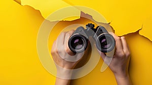 Hands Holding Black Binoculars.AI generated image