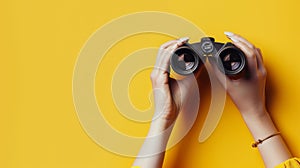Hands Holding Black Binoculars.AI generated image