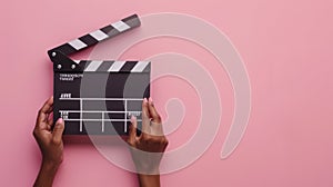 The clapperboard on pink.AI generated image