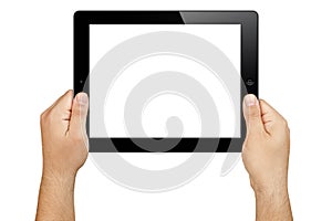 Hands Holding Blank Screen Tablet Pc