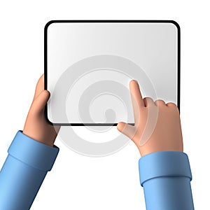 Hands holding a blank tablet template isolated on a white background