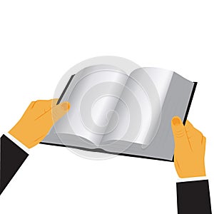 Hands holding book isolated over white background, vector illustration in flat design for web sites, Infographic