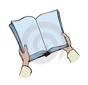 Hands are holding a book. Vector drawing