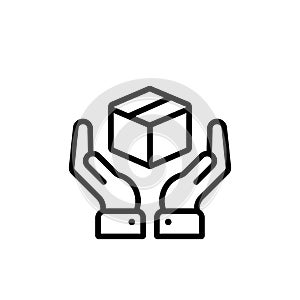 Hands holding box. Pick up point, receive order, collect parcel, delivery services. Shipping delivery symbol. Package tracking