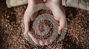 Hands Holding Brown Seeds.AI generated