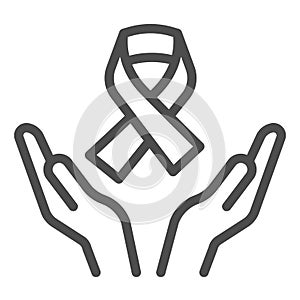 Hands holding cancer tape line icon, World cancer day concept, World Aids Day sign on white background, cancer tape on