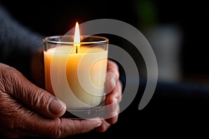Hands Holding Candle in Dark Background.