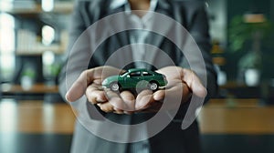 The Hands Holding Car Model. AI generated