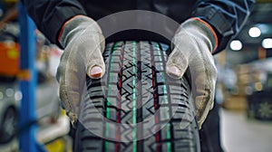 Hands Holding Car Tire.AI generated image