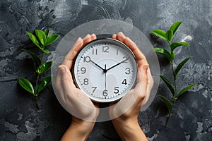 hands holding clock. ai generated