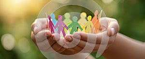 The Hands Holding Colorful Paper Cutouts Symbolizing Unity and Togetherness.AI generated image